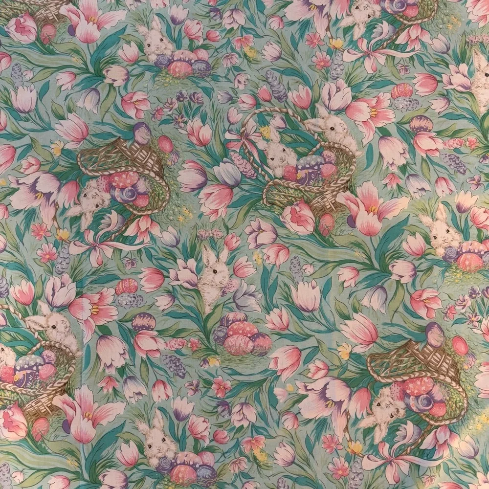 Easter Bunny Rabbit Meadow Tablecloth Rectangle Long Fabric Cotton‎ blend 96x 60